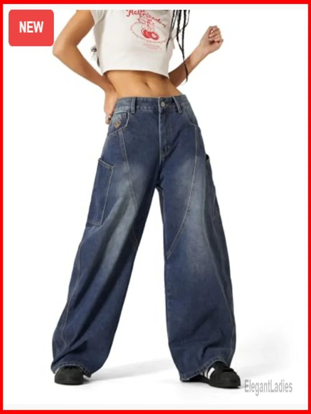 Men's Wide Leg Barrel Jeans with Big Pockets, Loose Fit Denim Pants